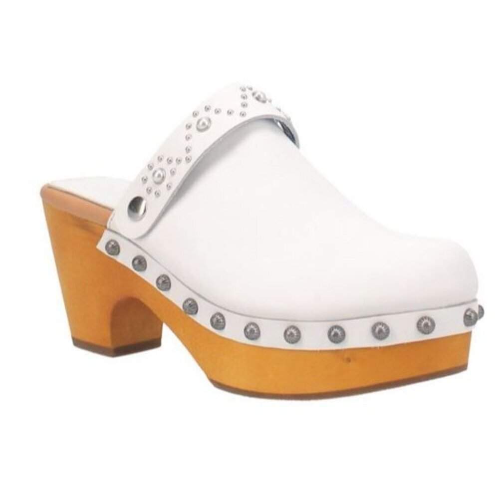 Dingo Deadwood Women's Clog Mules White Leather Studded Shoes Leather Size 8